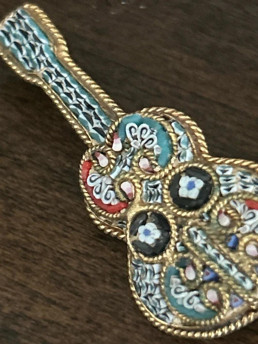 VTG Italian Micro Mosaic Guitar Mandolin Brooch Set Gold Tone Millefiori Pins